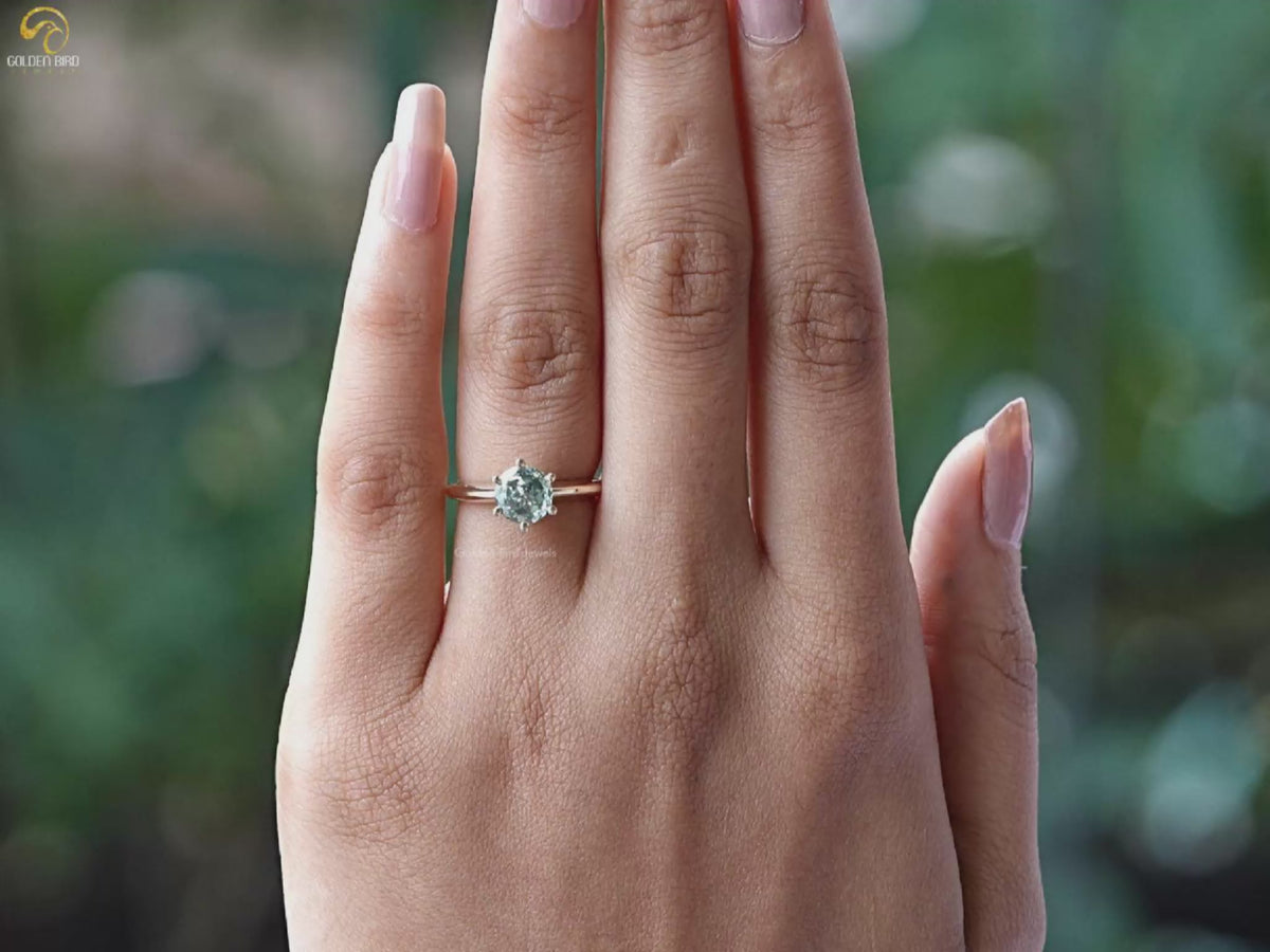 Portuguese Cut Round Moissanite Solitaire Ring