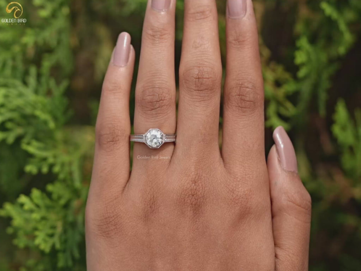 Round Old European Cut Moissanite Solitaire Vintage Ring