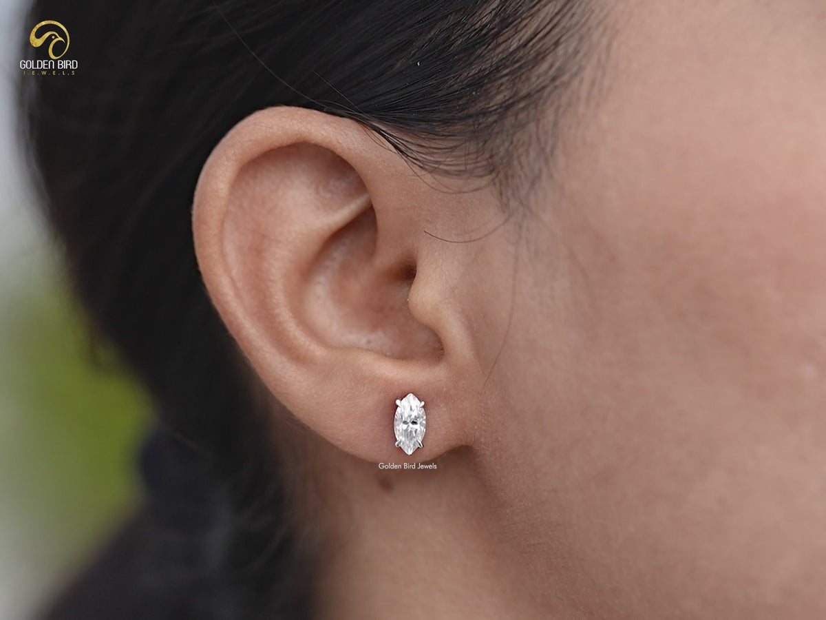 Marquise Moissanite Solitaire Stud Earrings