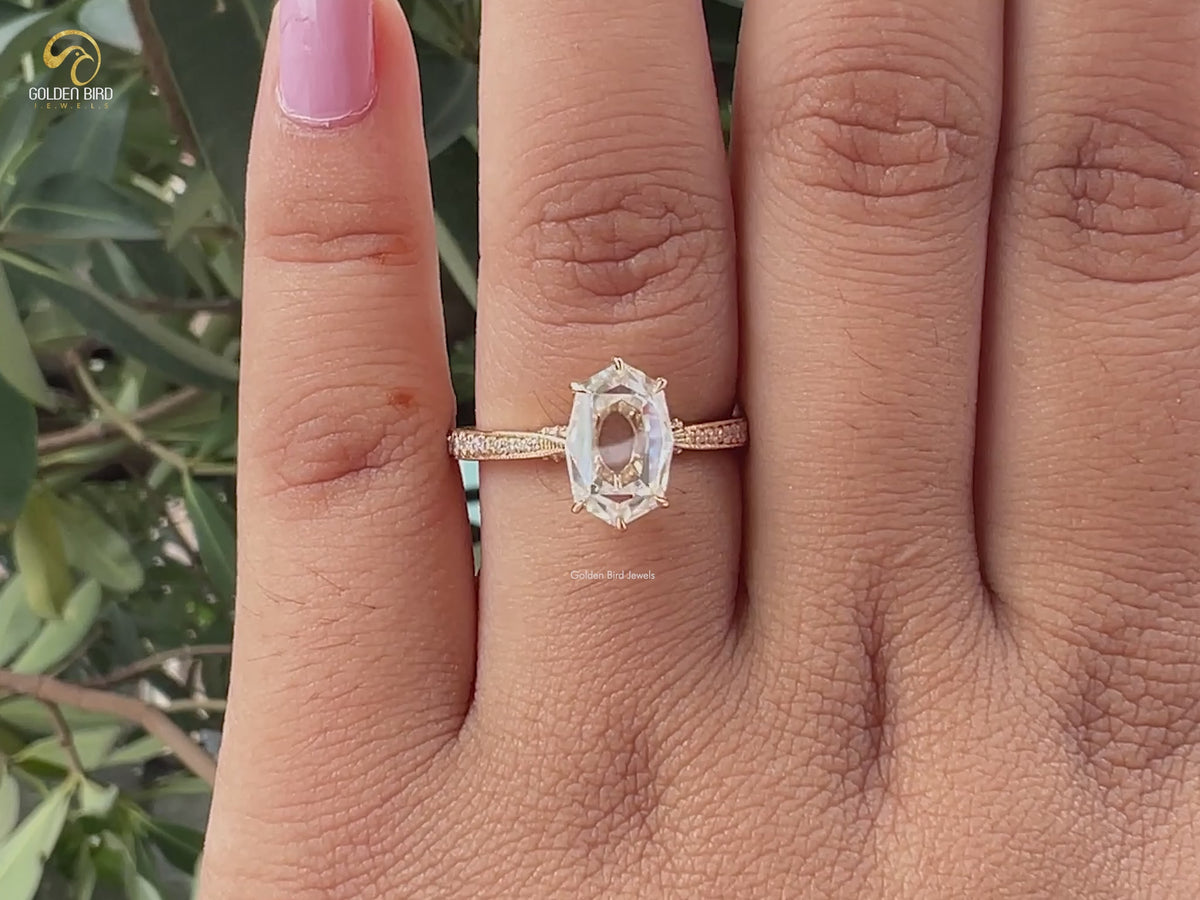 Portrait Hexagon Moissanite Hidden Halo Ring