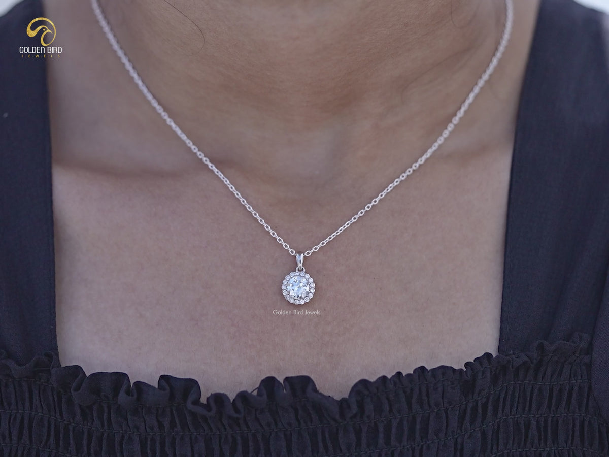 Old European Round Lab Diamond Halo Pendant