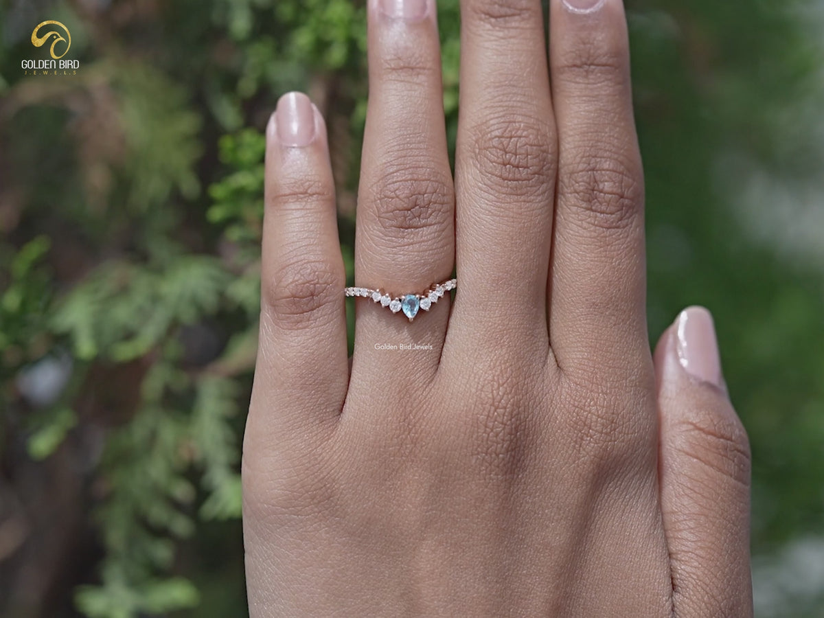 You tube Video of Pear Gemstone And Round Moissanite Dainty Ring	