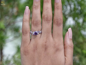 Purple Amethyst Hexagon Cut Leaf Engagement Ring
