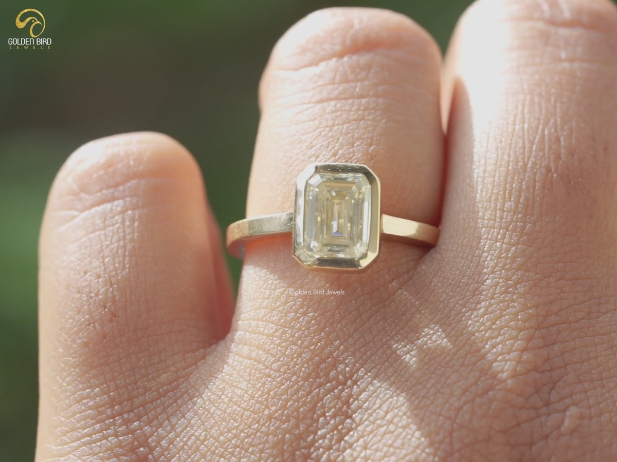 Moissanite Emerald Cut Solitaire Engagement Ring