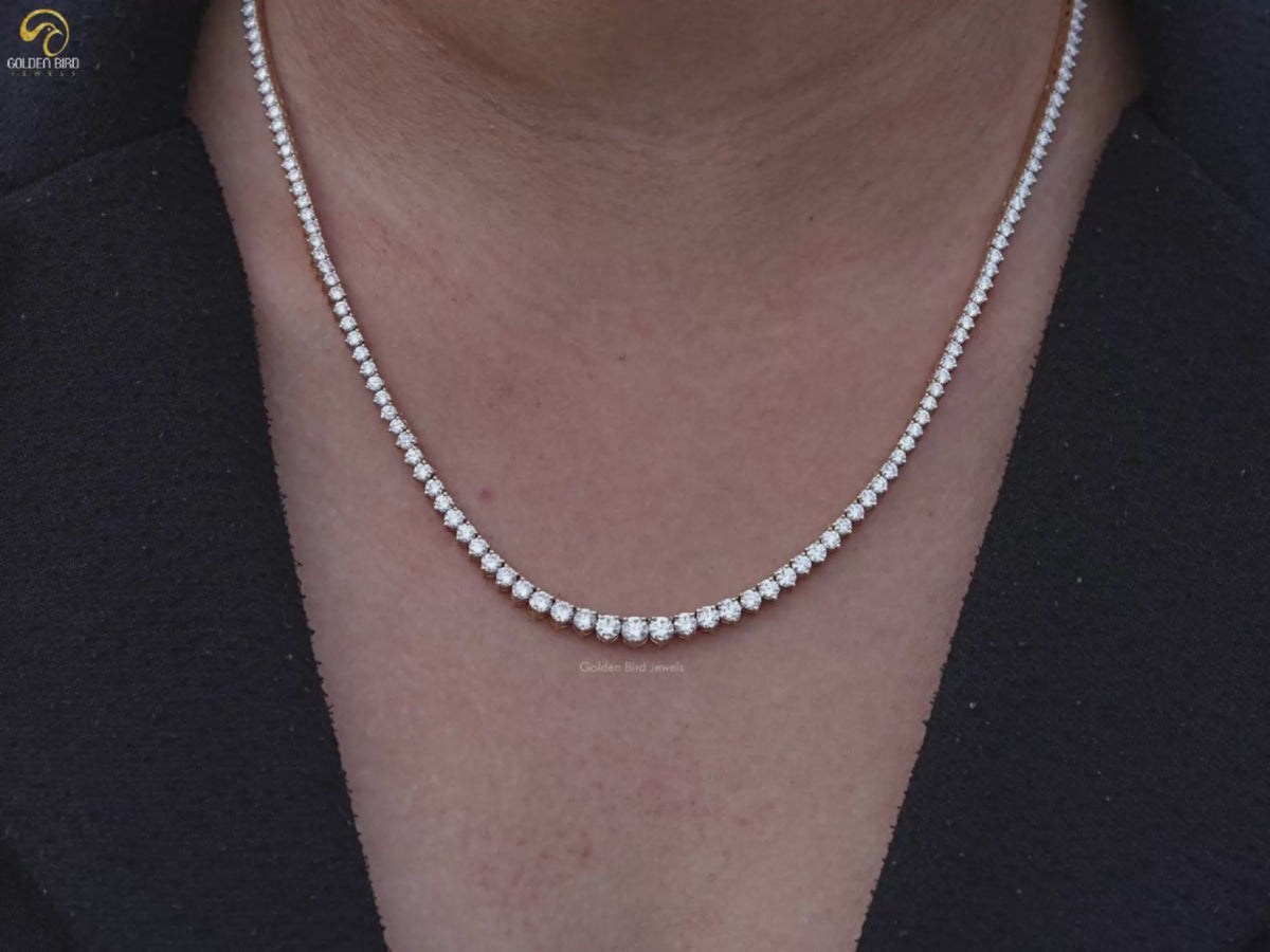Round Cut Lab Diamond Graduated Tennis Necklace
