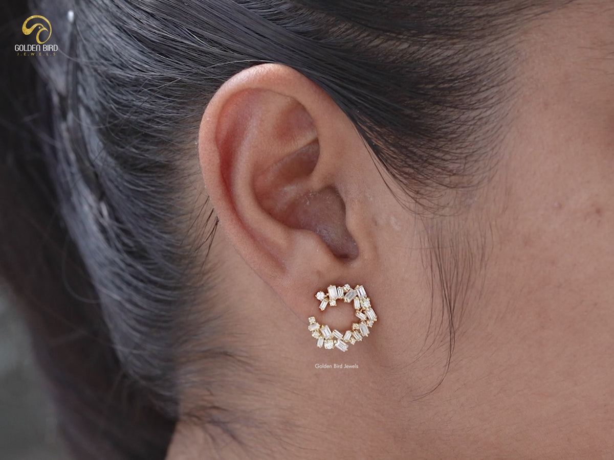 Baguette Moissanite Sideway Spiral Hoop Earrings