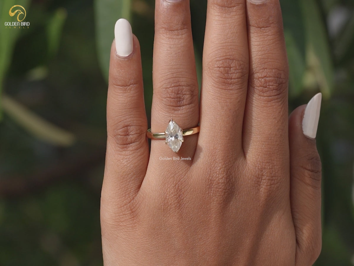 Marquise Cut Solitaire Moissanite Engagement Ring