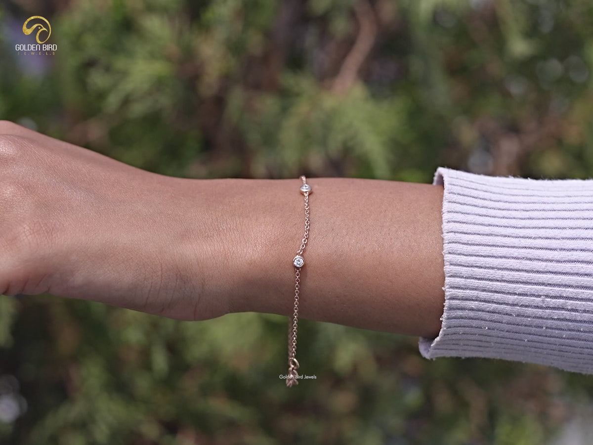 Bezel Set Round Cut Lab Diamond Station Bracelet