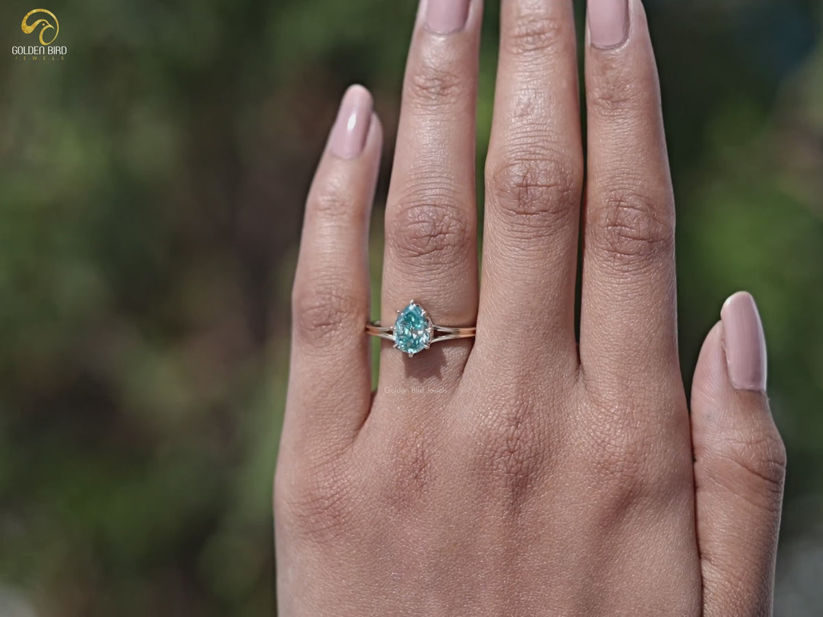 Old Mine Pear Cut Moissanite Split Shank Ring