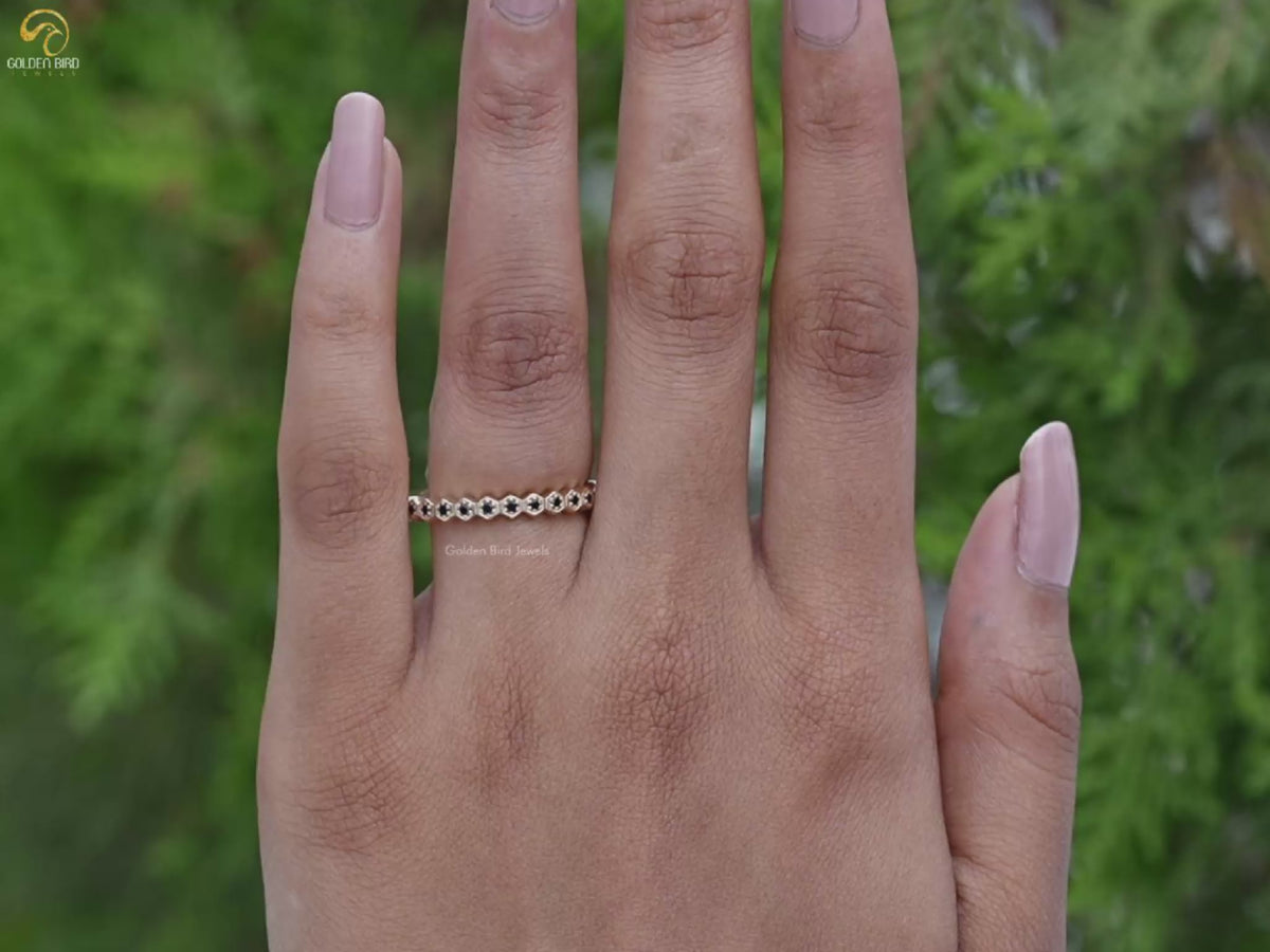 Black Round Gemstone Half Eternity Band