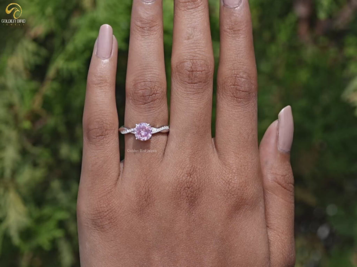 Pink Tourmaline Round Gemstone Accent Ring