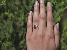 Red Ruby Heart Gemstone Halo Engagement Ring