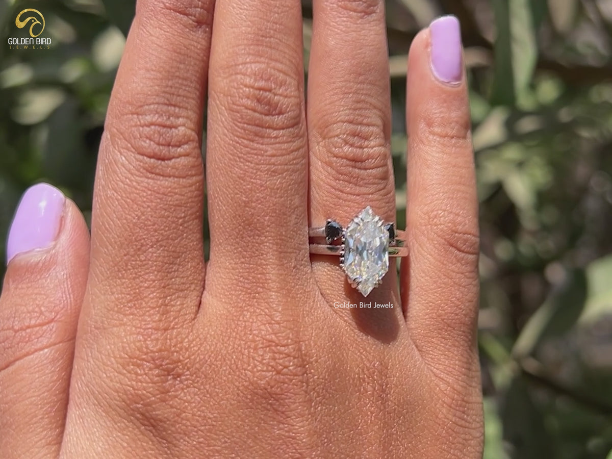Black Dutch Marquise Hidden Halo Trillion Ring Set