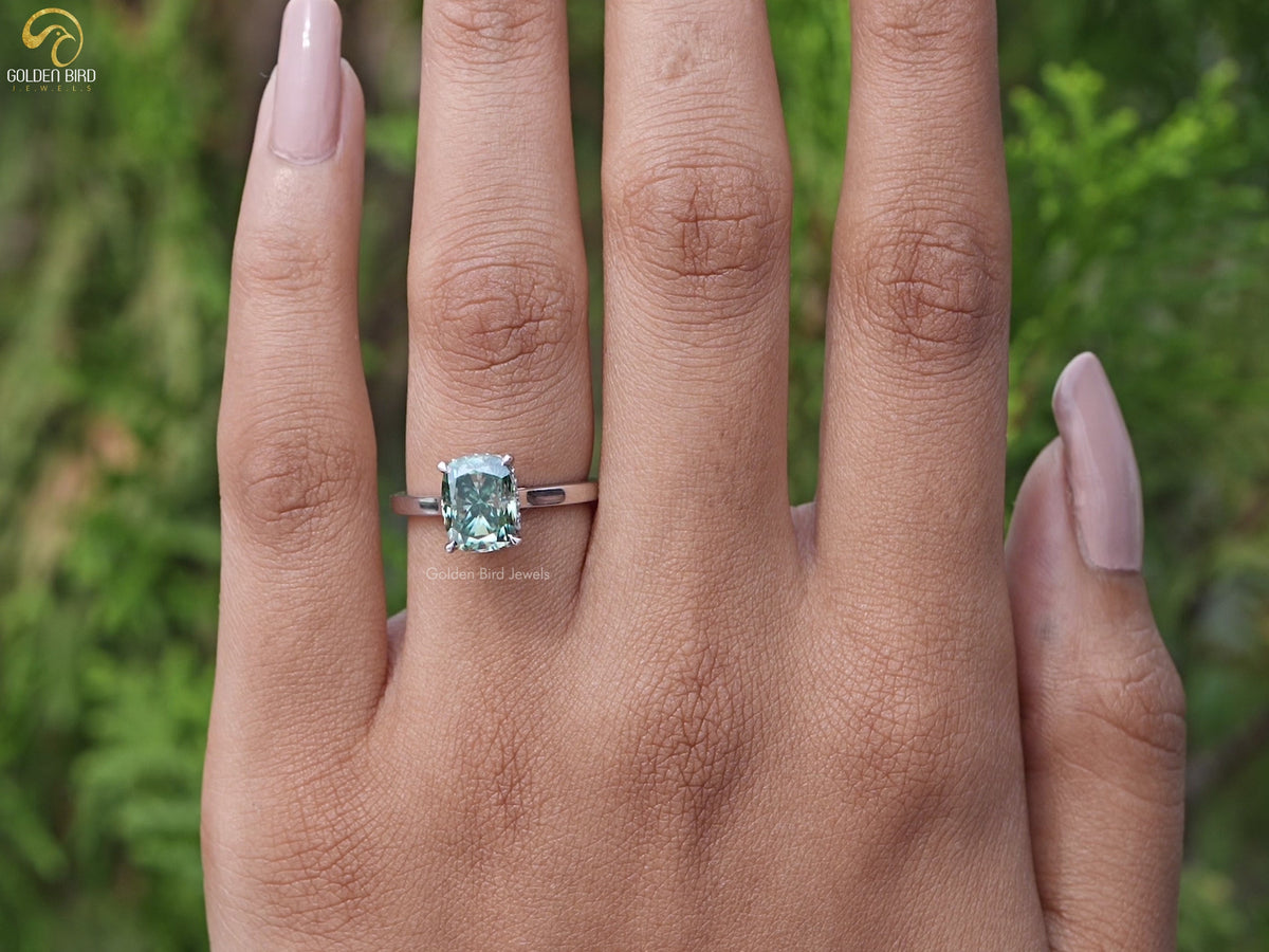 Elongated Cushion Moissanite Hidden Halo Ring