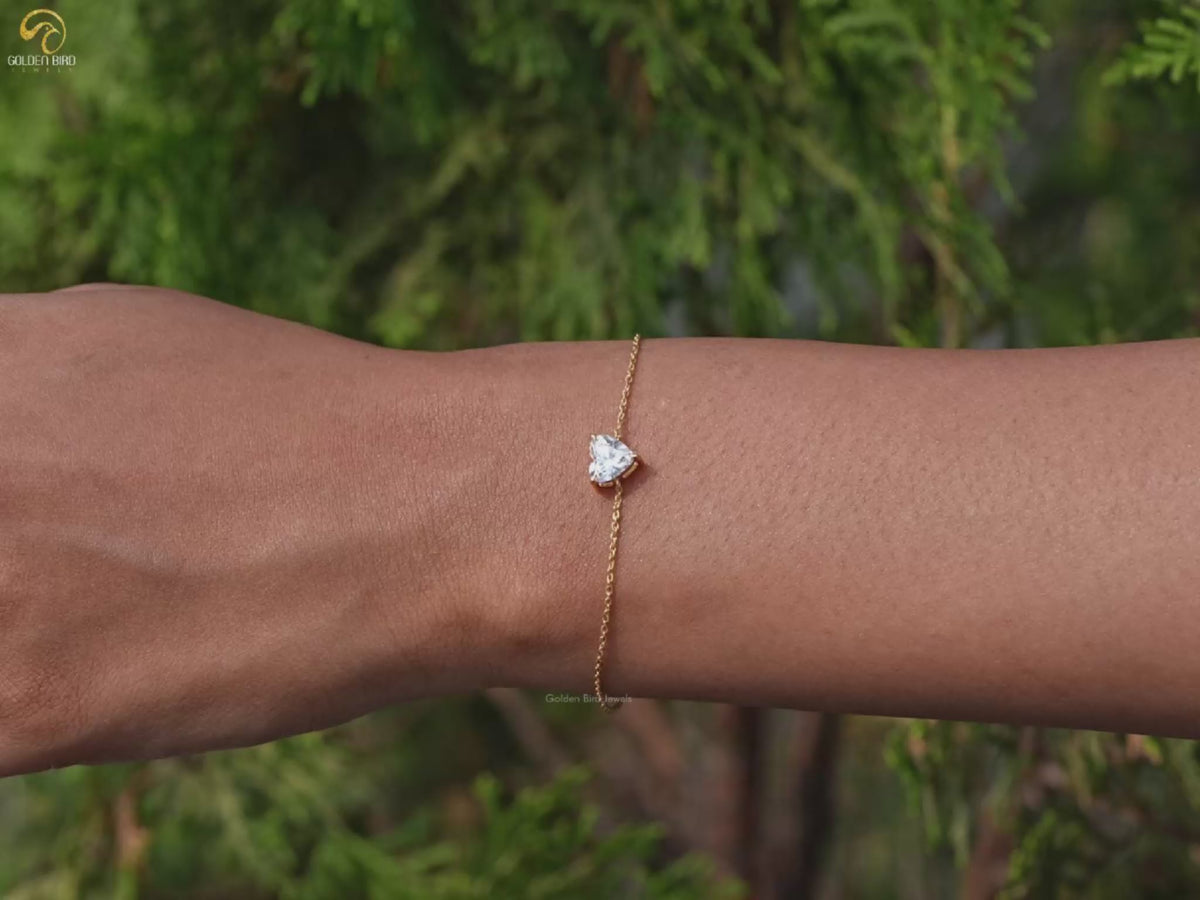 Heart Shaped Diamond Solitaire Chain Bracelet