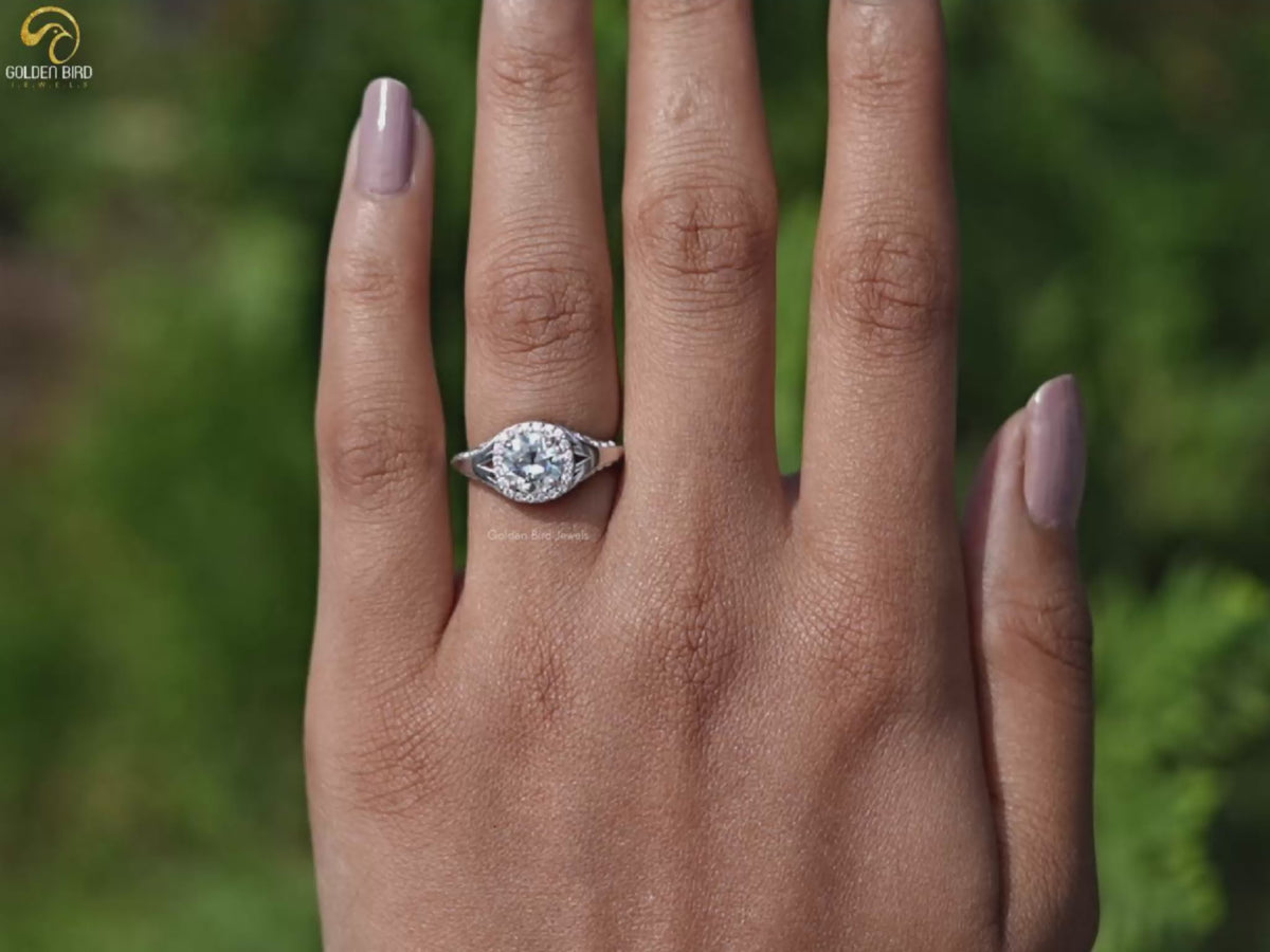 Old Cut European Round Moissanite Halo Ring
