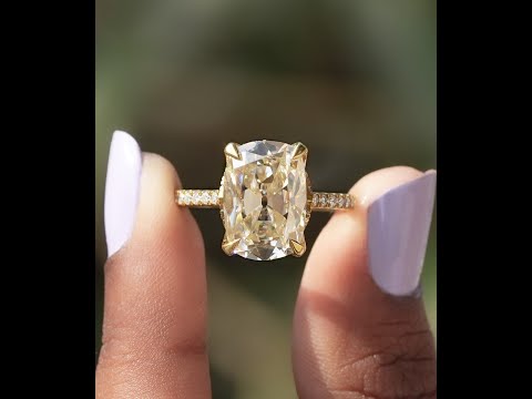 [YouTube Video Of Old MIne Cushion Cut Moissanite Hidden Halo Moissanite Ring]-[Golden Bird Jewels]