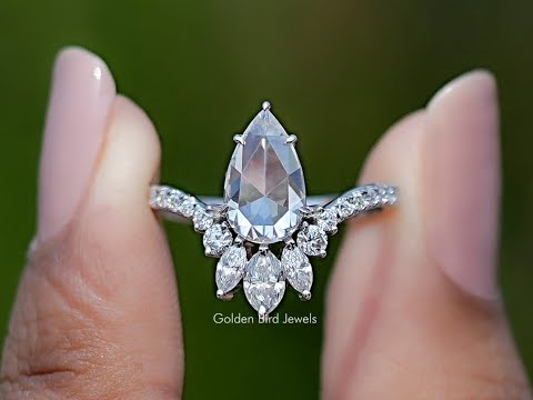 Rose Cut Pear Moissanite Curved Engagement Ring