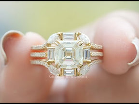 [YouTube Video Of Old Mine Asscher Cut Moissanite Cluster Engagement Ring]