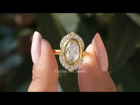 [YouTube Video Of Crushed Ice Oval And Round Moissanite Halo Ring]-[Golden Bird Jewels]