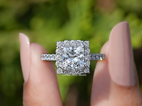 Princess Cut Lab Diamond Halo Accent Ring