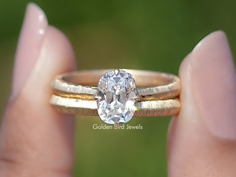 Old Mine Cushion Cut Lab Diamond Bridal Ring Set