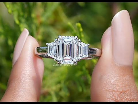 YouTube Video Of Emerald Cut Lab Diamond Three Stone Ring