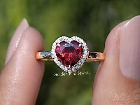 Red Ruby Heart Gemstone Halo Engagement Ring
