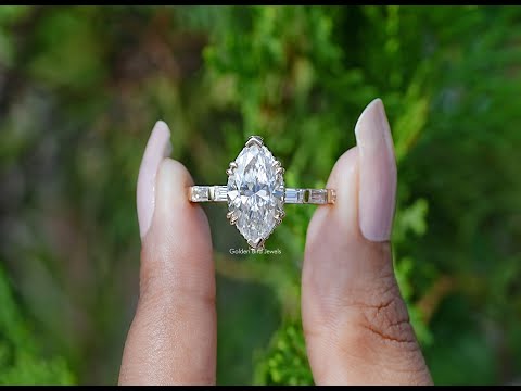 You tube Video Of Marquise And Baguette Cut Moissanite Solitaire Accent Ring 