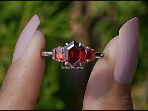 YouTube Video Of Red Ruby Hexagon Cut Gemstone 5 Stone Ring