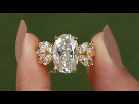 [YouTube Video Of Oval Cut Moissanite Cluster Engagement Ring]-[Golden Bird Jewels]