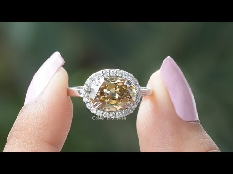 [YouTube Video Of Old Mine Cut Oval Cut Moissanite Halo Engagement Ring]-[Golden Bird Jewels]