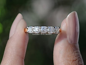 Asscher Cut Moissanite Five Stone Wedding Band