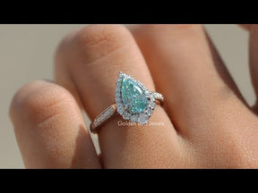 [YouTube Video Of Pear Cut Halo Moissanite Engagement Ring]-[Golden Bird Jewels]