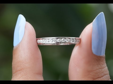 Round Cut Moissanite Channel set Full Eternity Wedding Band