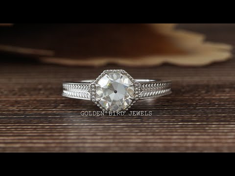 Round Old European Cut Moissanite Solitaire Vintage Ring