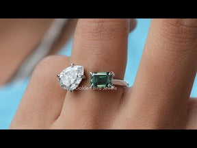 [YouTube Video Of Emerald and Pear Cut Moissanite Two Stone Ring]-[Golden Bird Jewels]