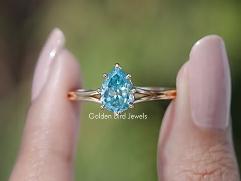 Old Mine Pear Cut Moissanite Split Shank Ring