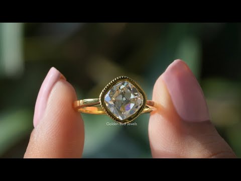 [YouTube Video Of Old Mine Cut Cushion Moissanite Hidden Halo Ring]-[Golden Bird Jewels]
