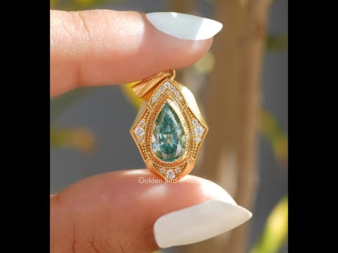 [YouTube Video Of Moissanite Old Mine Pear Cut Designer Pendant]-[Golden Bird Jewels]