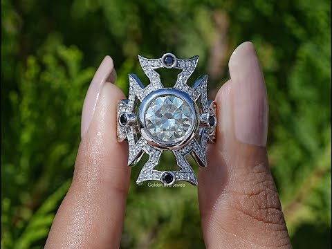 You tube video of Round Cut Moissanite Art Deco Vintage Ring
