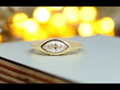 [YouTube Video Of Marquise Cut Bezel Set Solitaire Moissanite Engagement Ring]-[Golden Bird Jewels]