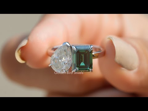 [YouTube Video Of Emerald & Pear Cut Moissanite Toi Moi Ring]-[Golden Bird Jewels]