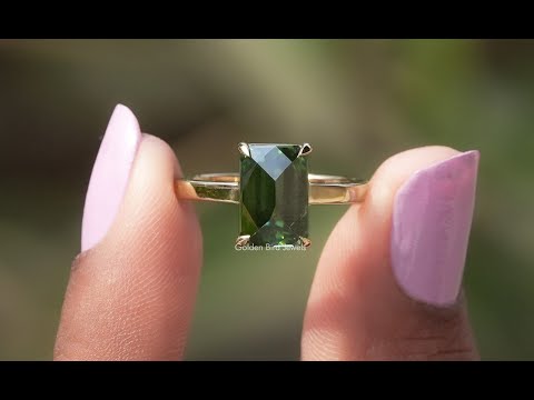 [YouTube Video Of Rose Cut Emerald Cut Moissanite Solitaire Engagement Ring]-[Golden Bird Jewels]