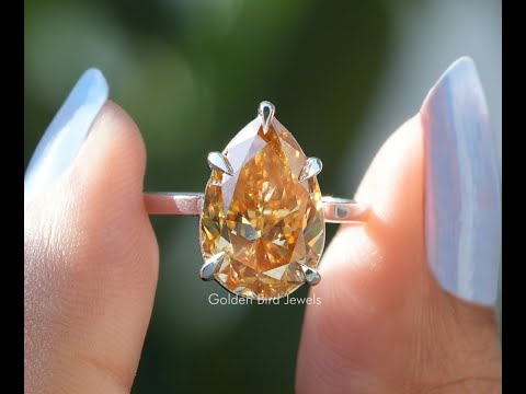 [YouTube Video Of Pear Cut Moissanite Solitaire Engagement Ring]-[Golden Bird  Jewels]