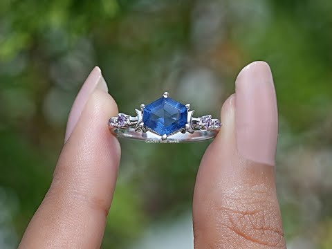 YouTube Video Of Sapphire Blue Hexagon Cut Engagement Ring