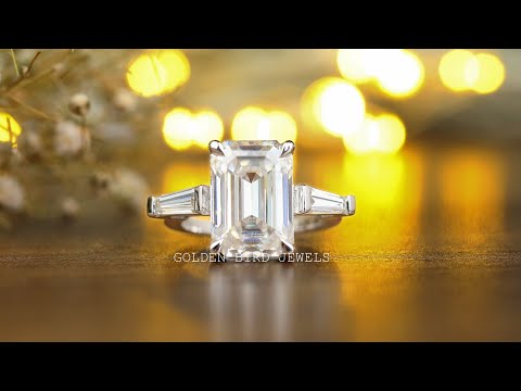 [YouTube Video Of Three Stone Emerald And Tapper Baguette Cut Moissanite Anniversary Ring]-[Golden Bird Jewels]