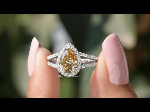 [YouTube Video Of Pear And Round Cut Moissanite Halo Moissanite Ring]-[Golden Bird Jewels]