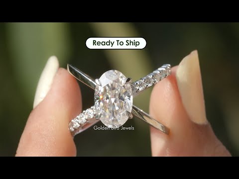 [YouTube Video Of Crushed Ice Oval And Round Cut Split Shank Moissanite Ring]-[Golden Bird Jewels]