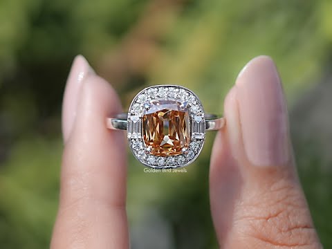 Criss Cut Cushion Moissanite Halo Engagement Ring